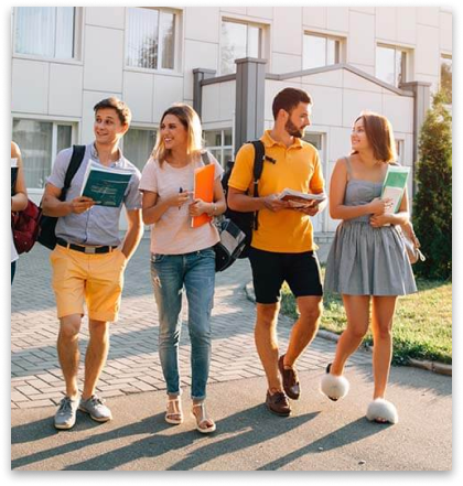 Students walking and laughing